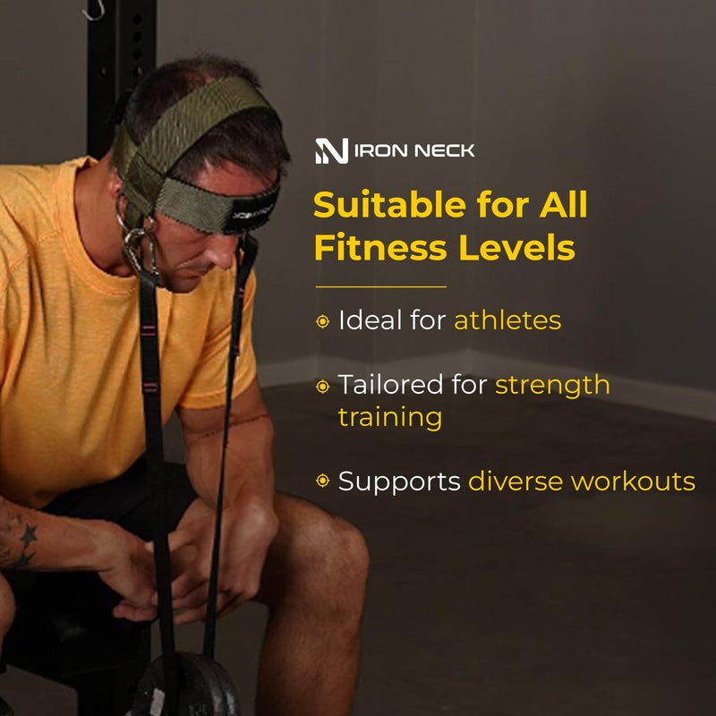 Iron Neck , Versatile Neck Exerciser, Strengthener and Trainer with Adjustable Head and Chin Strap, Portable Head Harness for Weight Lifting, Home and Gym Use Olive Green - Classic Harness