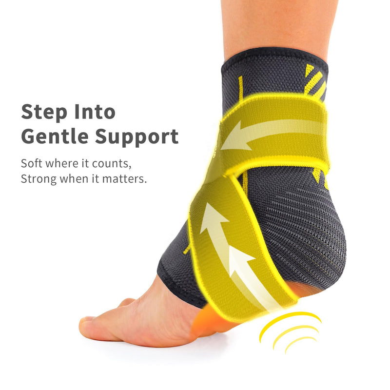 Bracoo 2 Pack Ankle Brace Compression Sleeve for Women & Men, Adjustable Ankle Support Strap for Sprained, Plantar Fasciitis, Pain Relief, Injury Recovery, Running, Workout, GYM, FS60 Black L/XL - BeesActive Australia