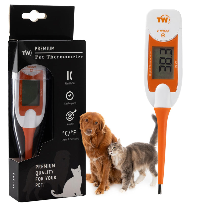 Premium Pet Thermometer for Dogs and Cats Animal Owners of Dog Puppy Cat Horse Equine Flexible Digital Rectal Temperature Dog Thermometer Probe with Vets Veterinary Hobdays Chart - BeesActive Australia