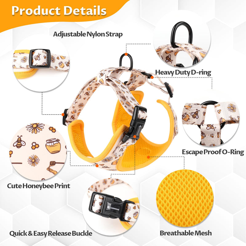Dog Cat Harness and Leash Set, Puppia Soft Mesh Padded and Adjustable Puppy Vest Cute Dog Clothes Escape Proof Easy Walk Dog Accessories (Honeybee, M (Neck 13.4"-16.5"; Chest 17.7"-23")) Honeybee M (Neck 13.4"-16.5"; Chest 17.7"-23") - BeesActive Australia