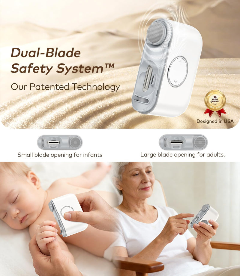 Electric Nail Clipper for Family Care【Precision Dual-Blade Trimming System】 2-in-1 Trimmer & Grind Nail Care Tool with LED Light, Ultra-Quiet & Safe for Babies, Seniors and Adults - BeesActive Australia