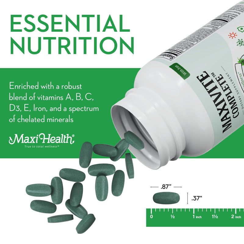 Maxi Health Multivitamin with Iron – Men & Womens Daily Multivitamins for Energy, Immune System, & Overall Wellness – Multi Vitamin with Vitamins A, B, C, D3, E, Zinc, & More – Kosher 90 Tablets