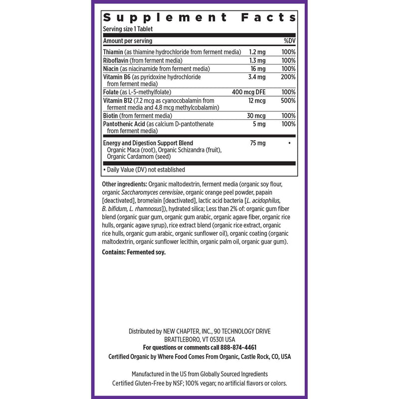New Chapter USDA Organic Fermented Vitamin B Complex, 90 Count | ONE Daily for Cellular Energy, Brain, and Beauty Support, 100% Vegan, Gluten Free, Certified Organic B Vitamins Unflavored 90 Count (Pack of 1)