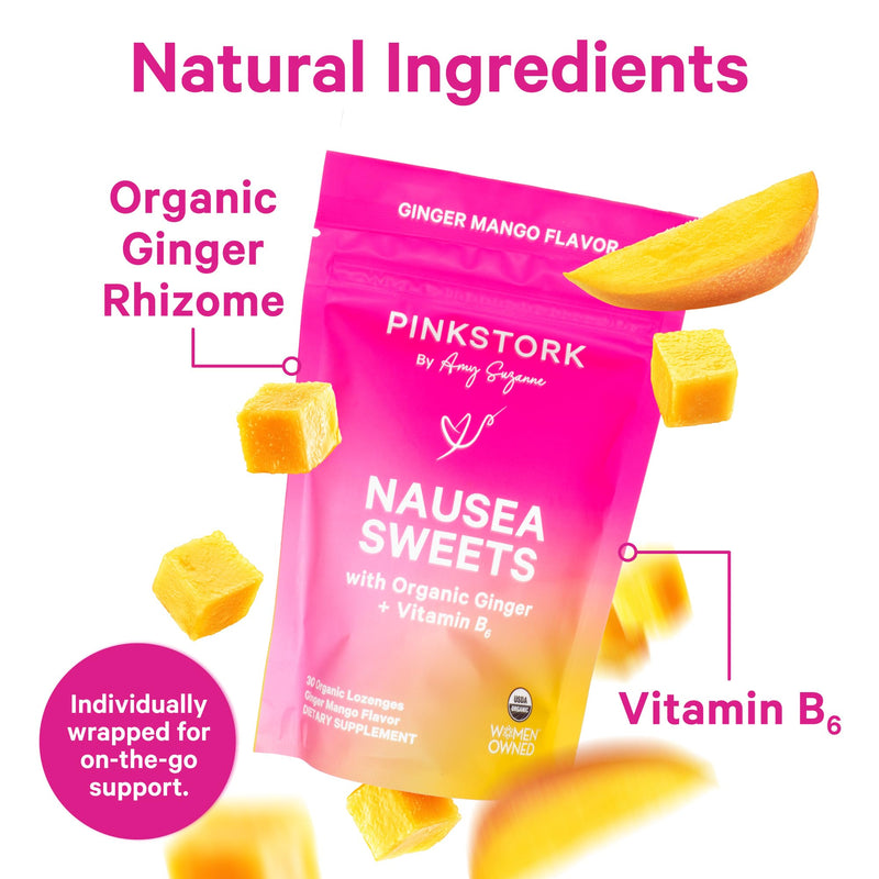 Pink Stork Organic Sweets Bundle, Peppermint + Ginger, 60 Lozenges | Morning Sickness Support, Motion Sickness Support, Added Vitamin B6, 1st Trimester Pregnancy Must Haves