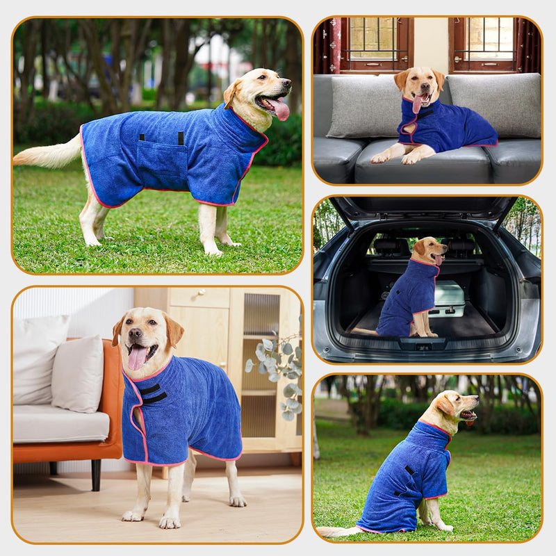 HezzLuv Bathrobe for Dogs, Dog Bathrobe Made of Microfiber for Medium and Large Dogs, Absorbent Dog Bathrobe, Dog Drying Robe with Velcro Fastener for Dogs and Cats (Blue, L) L Blue - BeesActive Australia