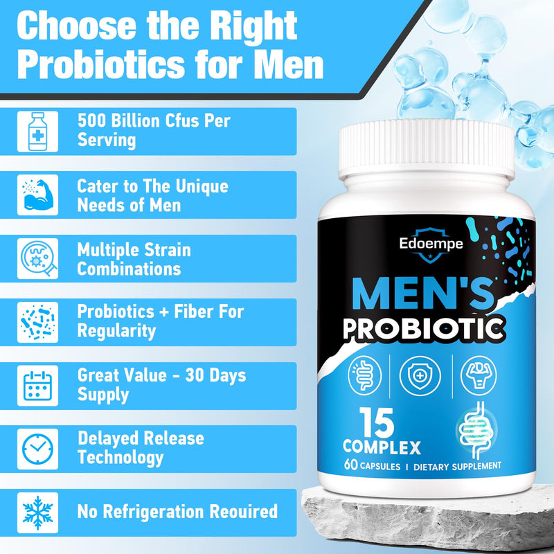 Probiotics for Men, 500B CFUs 12 Strains, Gut & Digestive 60 Caps | Cranberry, Goji, Turmeric & Amla Deliver Prostate, Urinary Tract, Immunity & Energy Support For Total Men'S Daily Wellness 60 Count (Pack of 1)