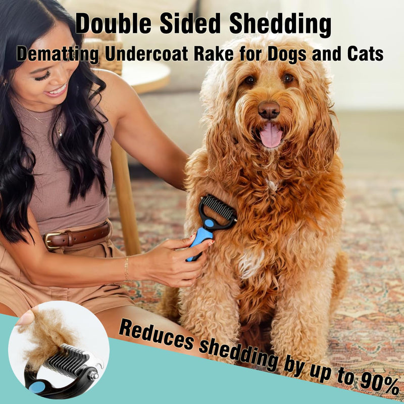 3PCS Dog Grooming Brush - Dog Brush for Shedding Massaging Bathing - Double Sided Shedding, Dematting Undercoat Rake - Self Cleaning Slicker Brush for Dogs and Cats with Long or Short Coats Grey-3Pcs - BeesActive Australia