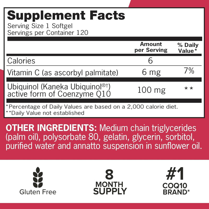 Qunol Mega Ubiquinol CoQ10 100mg, Superior Absorption, 240 Softgels | #1 Cardiologist Recommended Supplement for Heart Health, Coenzyme Q10 Supplement to support Vascular Health & Cellular Energy 120 Count (Pack of 2)