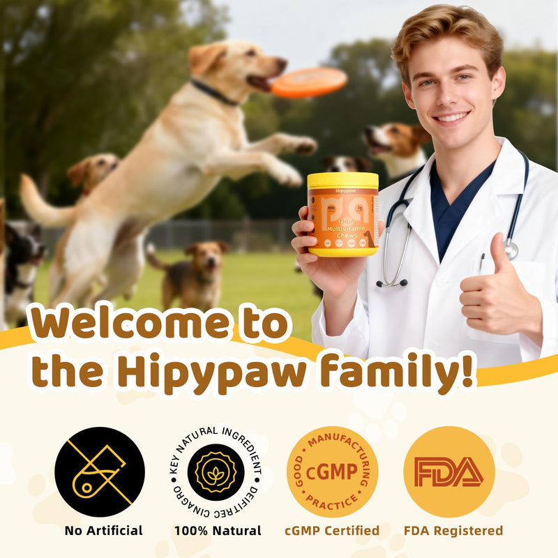 Dog Multivitamin Chewable: 12-in-1 Dog Vitamins & Supplements with Glucosmine Chondroitin Probiotics Omega 3 Cod Liver Oil CoQ10 Astaxanthin for Joint Gut Heart Eye Brain Immune Support Orange