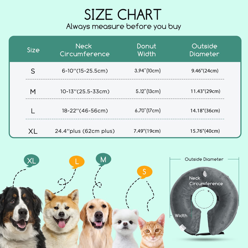 Nobleza - Inflatable neck collar for dogs and cats, adjustable protective collar for dogs, comfortable protective collar with Velcro fastener for pets, cats, dogs after surgery and injuries (grey, M) M (25.5-33 cm) grey - BeesActive Australia