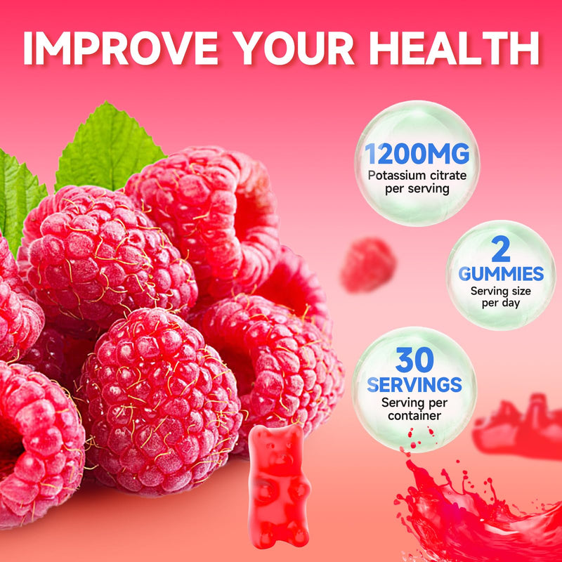 2 Pack Potassium Citrate Gummies, High Potassium Supplement Gummies 1200mg Support Leg Cramps & Muscle Health, Potassium Gummies for Adults & Kids, Vegan, Raspberry Flavor 120 Count 120 Count (Pack of 1) - BeesActive Australia