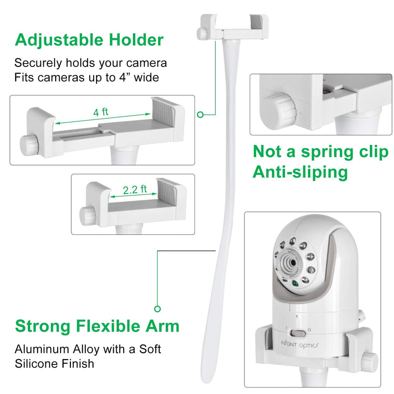 Baby Monitor Mount Camera Shelf Compatible with Infant Optics DXR 8 & DXR-8 Pro and Most Other Baby Monitors,Universal Baby Camera Holder,Attaches to Crib Cot Shelves or Furniture (White) White - BeesActive Australia