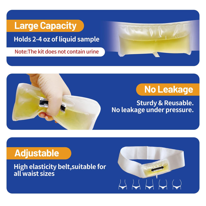 Urine Test Complete Kit - 2 oz to 4 oz Sample Bag on Belt,Portable Urine Test Bags with Temperature Strip for Used for Hospitals, Emergency and Travel (Medium)