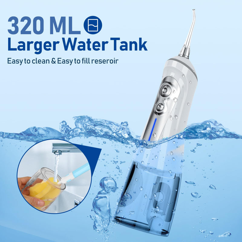 NBGRLVS Water Dental Flosser Cordless for Teeth Pick Cleaning - Powerful Oral Irrigator with 6 Adjustable Modes,320ML Portable & Rechargeable IPX7 Waterproof Cleaner Picks for Home Travel (White) White