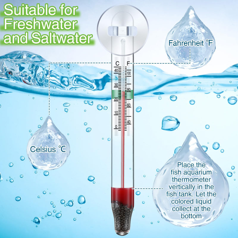 Dreyoo 4 Pcs Floating Aquarium Thermometers, Floating Glass Aquarium Thermometer with Suction Cup, Mercury Free Large Standing Thermometer for Freshwater and Saltwater Fish