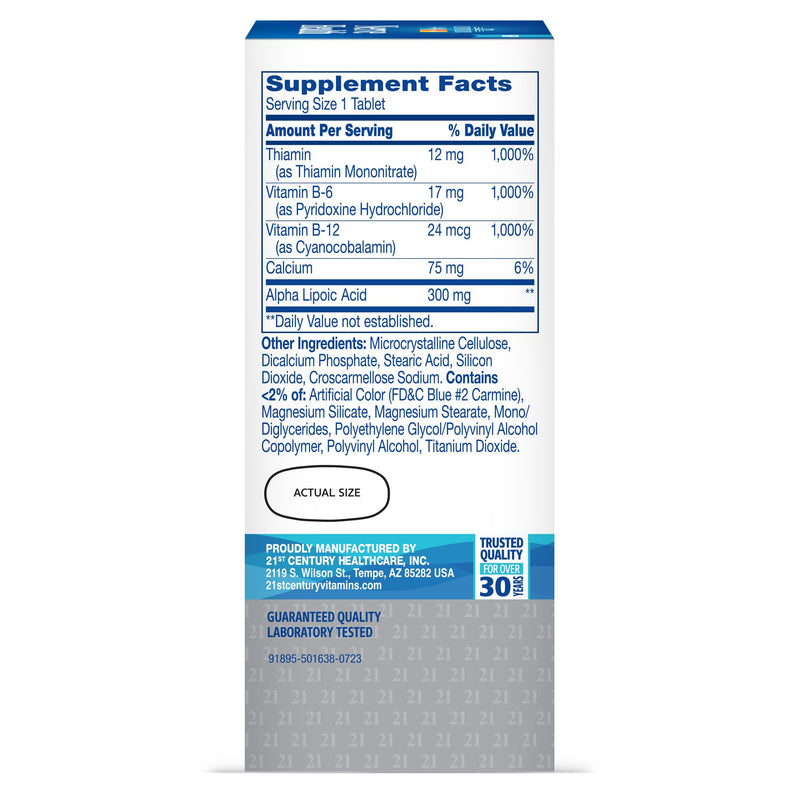 21st Century Nerve Health, Alpha Lipoic Acid 300mg with B Vitamins, 30ct | Alpha Lipoic Acid 300 mg with Vitamins B1, B6 & B12, Nerve Function & Antioxidant Support, ALA Supplement, Gluten Free
