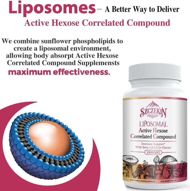 1500mg Liposomal Active Hexose Correlated Supplement,120 Soft Gels Beta-Glucans with Natural Mushroom Extract, Immune System, Liver Function, Maintain T-Cell & Killer Cell Activity 120 Count (Pack of 1)