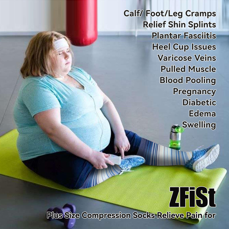 ZFiSt Plus Size Compression Socks Wide Calf for Women Men,Sport Compression Stocking Nurse Socks 3X-Large 3PairMHLLStripe