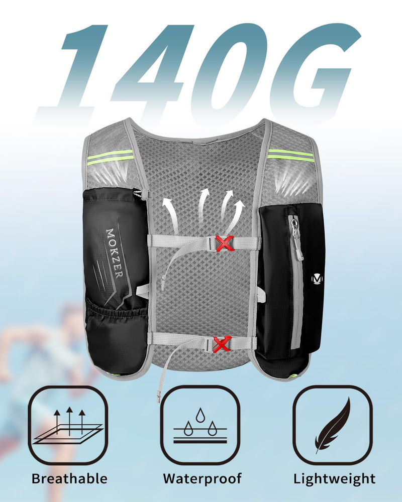 Running Hydration Vest with a 2L Water Bladder, Hydration Pack Lightweight Water Backpack for Running Hiking Cycling Marathon Trail for Men Women Black (5L) - With a 2L Water Bladder 5L