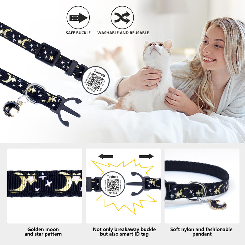 2PCS Breakaway Cat Collars with QR Code Bell Moons Stars Cute Kitty Adjustable Safe Kitten Collars with Pendant Glow in The Dark. Smart ID tag.Real-time scan alerts (Purple&Pink) Purple & Pink - BeesActive Australia