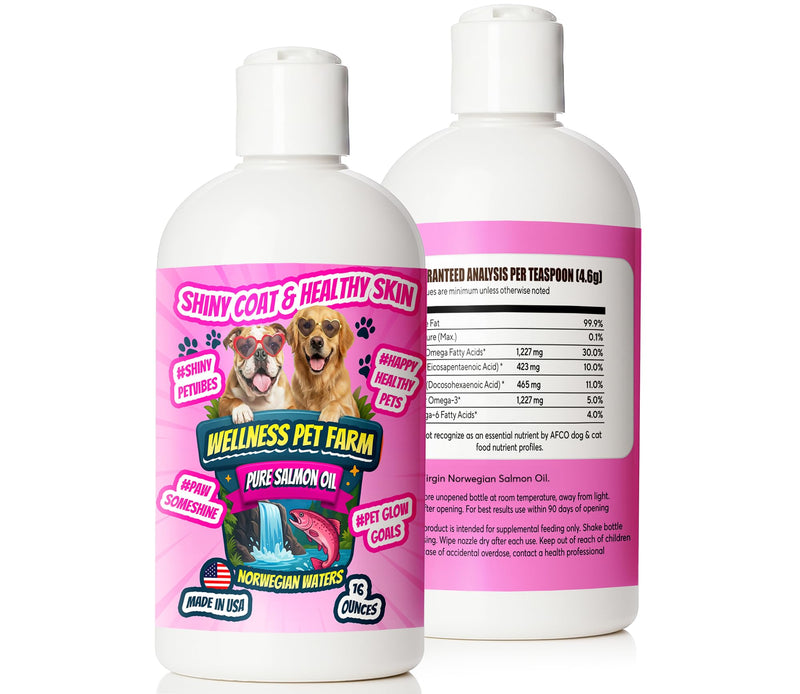 Pure Salmon Oil for Dogs – Omega 3 & 6 Supplement for Shiny Coat, Healthy Skin, Joint & Immune Support, All Breeds, 16 oz