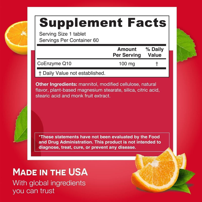 EZ Melts Coq10 - Antioxidant Supplement for Heart, Immune & Energy Support - No Artificial Flavors - Non-GMO & Vegan - Tangy Orange - 120 Dissolvable Tablets (120 Servings) 60 Count (Pack of 2)