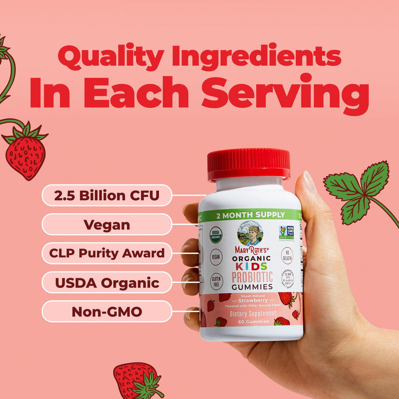 MaryRuth Organics Kids Probiotics for Digestive Health | USDA Probiotic Gummies | 2 Month Supply | Kids Probiotics | Immune Support | Gut Health Supplement | Vegan | Non-GMO | Gluten Free | 60 Count