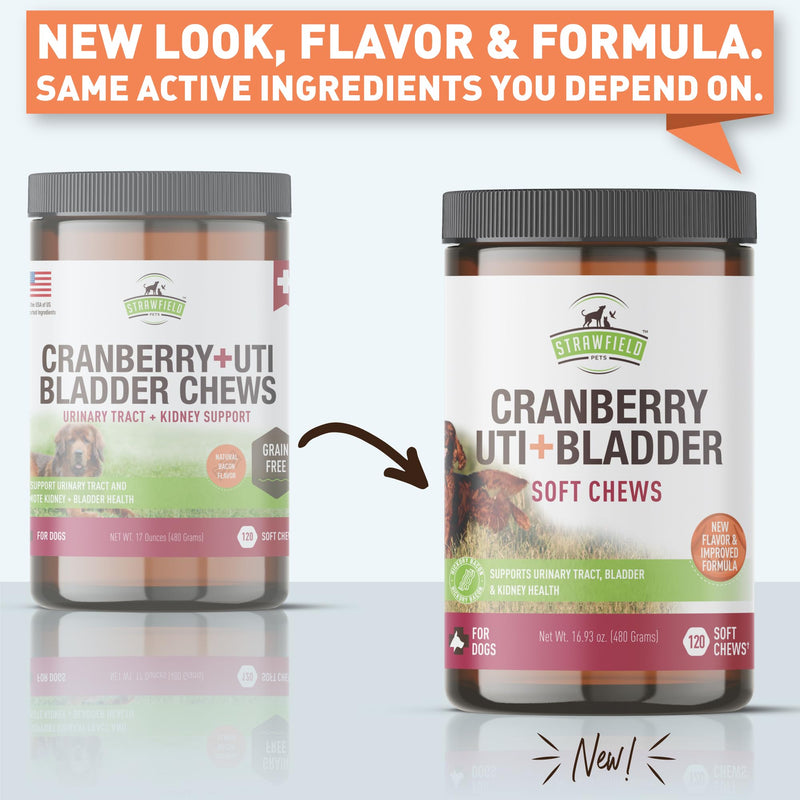 Strawfield Pets Cranberry Bladder & UTI Chews for Dogs D-Mannose + Vitamin C for Urinary Tract Support Bacon Flavored Soft Chews 120 softchews Hickory Bacon
