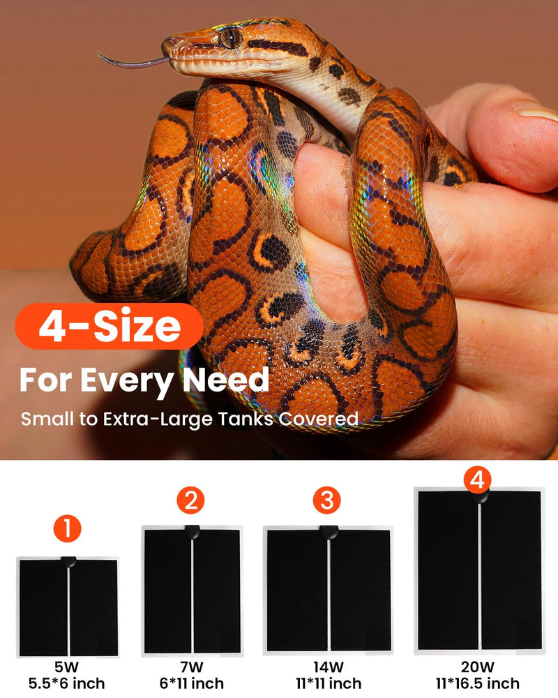 MQ Reptile Terrarium Heat Pad with LCD Digital Aquarium Thermometer, 6 x 11in Power Adjustment Under Tank Heater Mat for Pets, Small Animals, Seedling, 7W 7W, 6*11 in