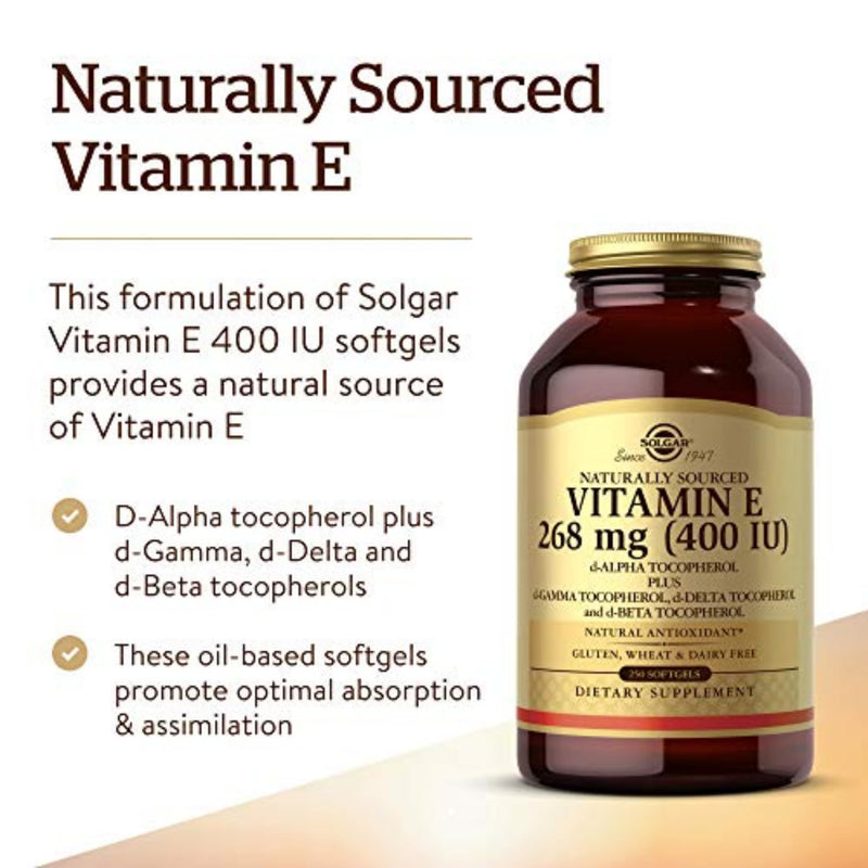 Solgar Vitamin E 268 mg (400 IU), 250 Mixed Softgels - Natural Antioxidant, Skin & Immune System Support - Naturally-Sourced Vitamin E - Gluten Free, Dairy Free - 250 Servings 250 Count (Pack of 1) - BeesActive Australia