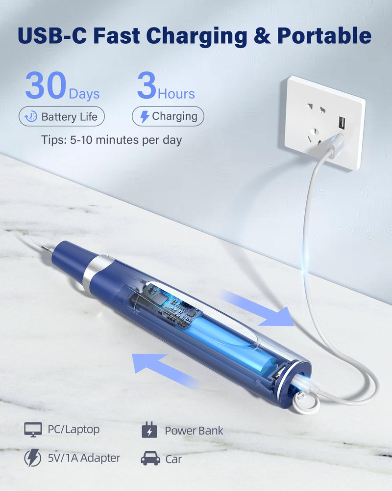 Plaque Remover for Teeth - Tartar Remover for Teeth with LED Light & 5 Modes, Rechargeable Hard Plaque Remover with 2 Replaceable Heads, Ultrasonic Teeth Cleaner Kit for Home Use Blue - BeesActive Australia