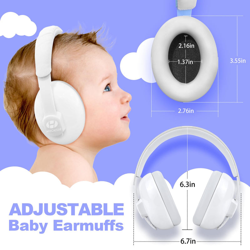 HZ002 Baby Ear Protection, Noise Cancelling Headphones for Babies and Toddler 3 Months up to 24 Months, Baby Earmuffs for Fireworks, Sleeping, Concerts, Plane - White - BeesActive Australia