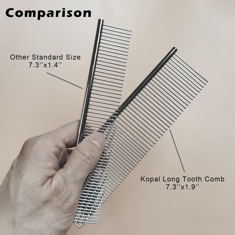 Kopal Long Tooth Metal Combs for Dogs & Cats, 7.3'' x 1.9'' Pet Stainless Steel Grooming Combs, 2-pc 7.3'' x 1.9'' - BeesActive Australia