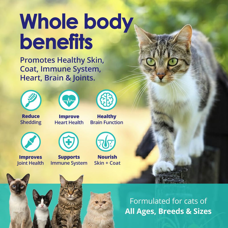 Premium Omega 3 Fish Oil for Cats - Wild Alaskan Salmon Oil Supplement for Skin and Coat - Liquid Cat Supplement for Shedding Control & Cat Dandruff - 4oz