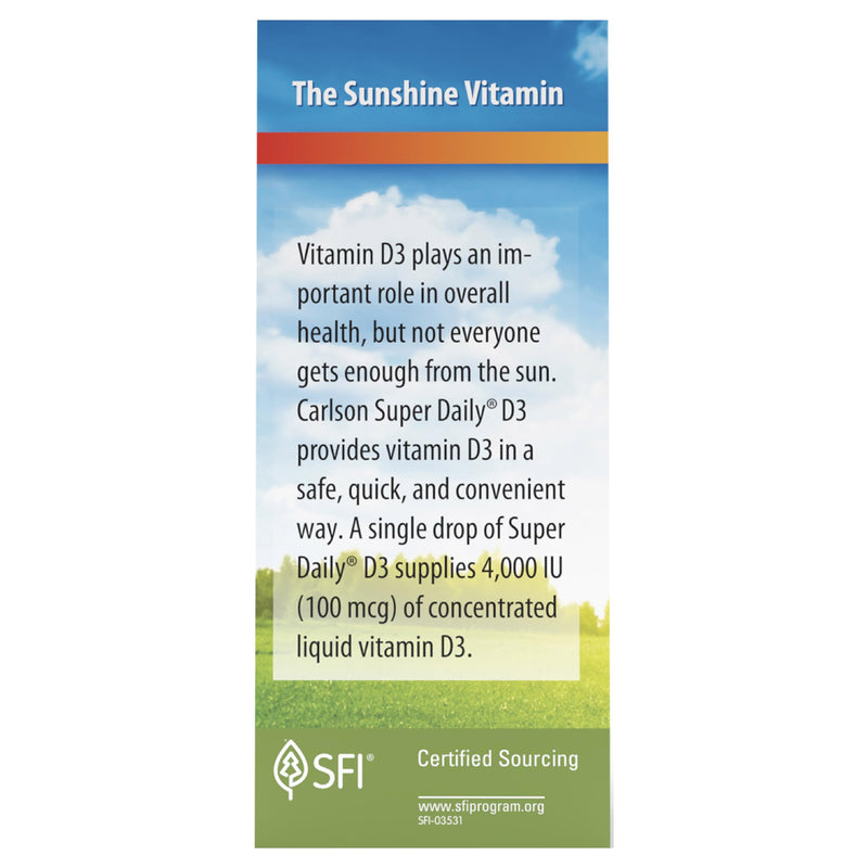 Carlson Super Daily D3 4,000 IU (100 mcg) per Drop, 365 Drops (10.3 mL) | Unflavored; Vitamin D Drop; Liquid Vitamin D3; 1-Year Supply