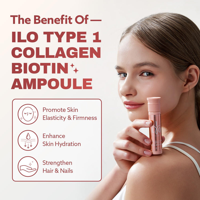 ILO Liquid Collagen Drink, 3000mg Type 1 Marine Collagen, 14 Bottles | 500 Dalton orange shots with biotin, ceramide, hyaluronic acid, vitamin C & Beau-mino Complex - no powder, no fishy taste 0.85 Fl Oz (Pack of 14)