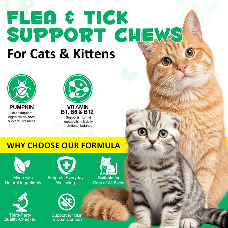 Specifically Formulated for Cats, Chewable Tablets for Cats & Kittens, Daily Support for Flea & Tick Defense, Immune Health & Gut Care, All Breeds & Ages, 30 Chewable Supplements