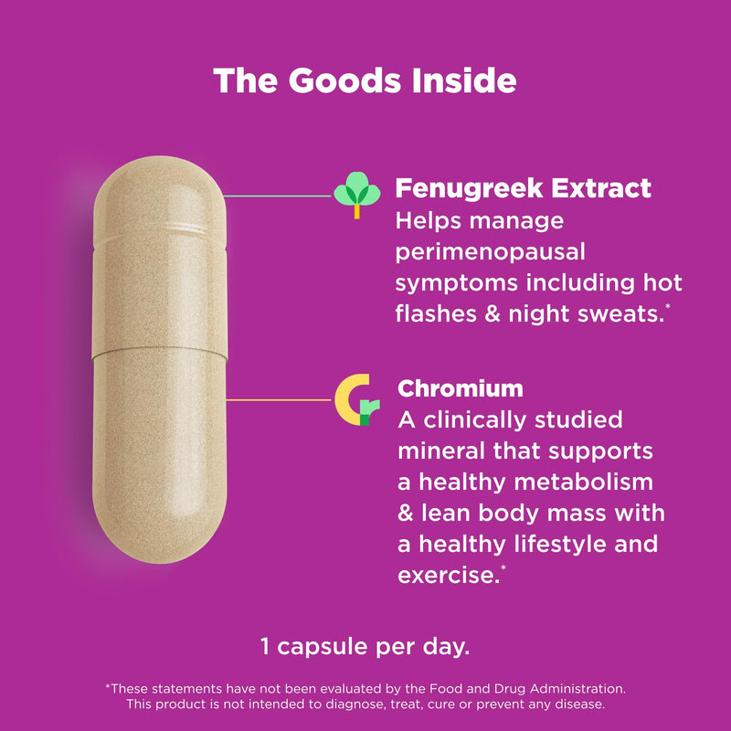OLLY Balanced Perimeno Capsules, Supports Hormonal Balance, Mood & Metabolism During Perimenopause,* Fenugreek Extract, Chromium, 30 Day Supply - 30 Count