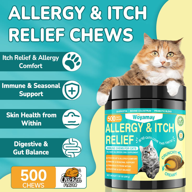 Cat Allergy Relief Chews & Dog No Chew Spray Bundle | Anti-Itch Chews for Cats with Seasonal Support & Bitter Apple Spray for Dogs to Stop Chewing and Licking | Multi-Pet Skin Comfort & Behavior Care