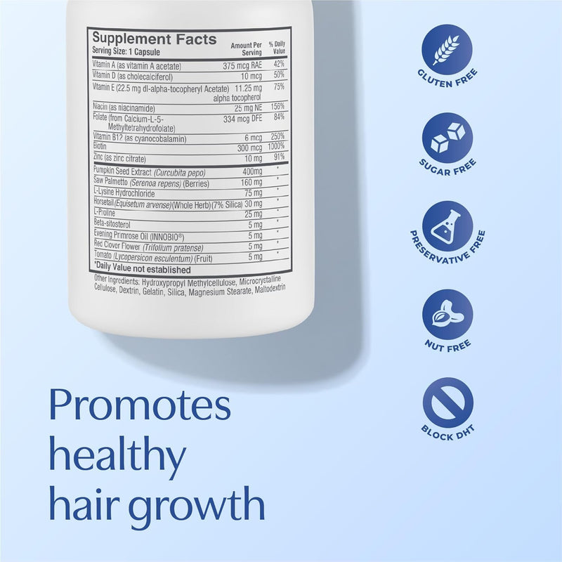 Men’s Healthy Hair Growth Supplements – DHT-Blocking Botanicals with Biotin, Niacin, Zinc & Pumpkin Seed - Rich in Vitamins & Minerals – Supports Thicker, Fuller Hair – 60 Capsules (2-Month Supply) Men's Supplement With Biotin