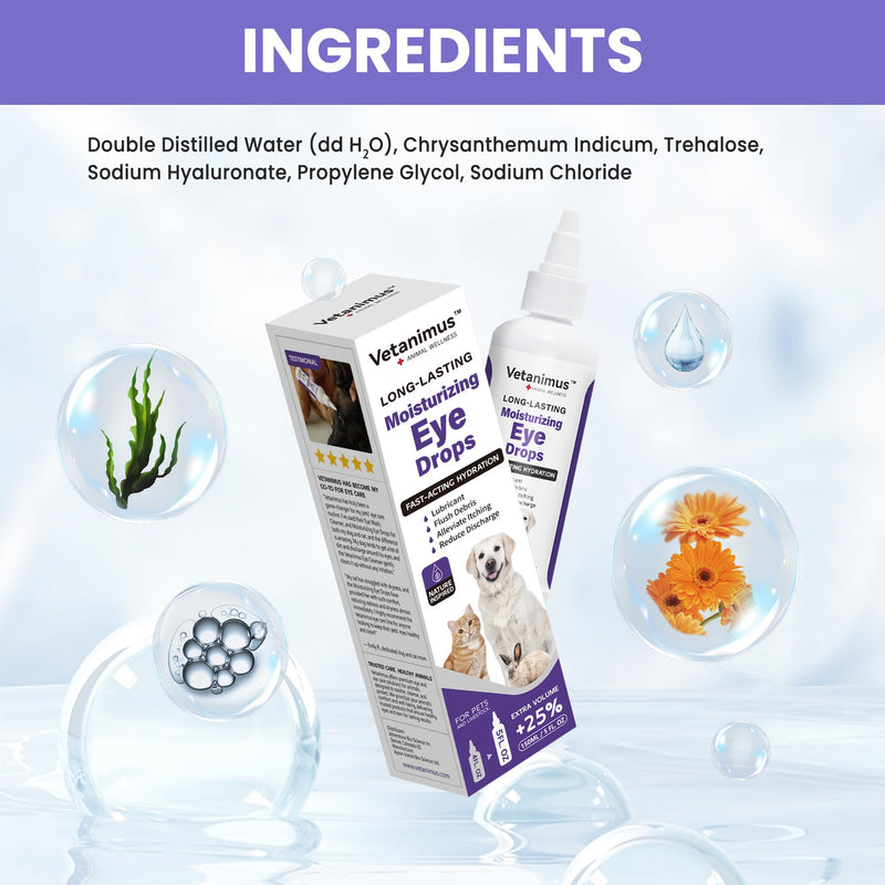 Refreshing Moisturizing Eye Drops 150ml/5 fl.oz for Dogs, Cats, and Livestock Fast-Acting Hydration 1 Bottle