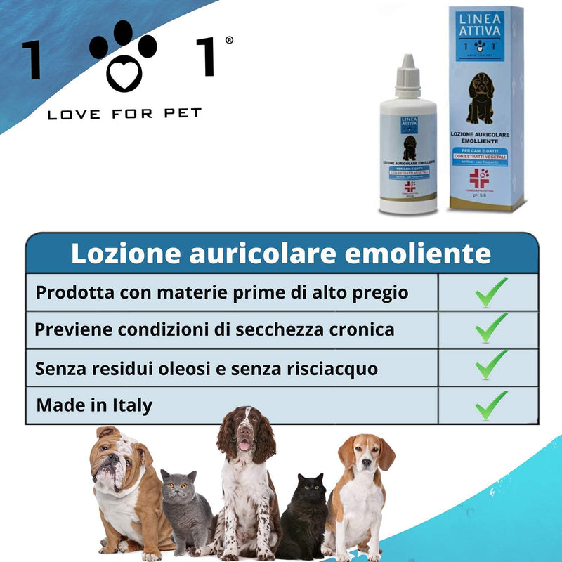Natural Ear Cleaner for dogs and cats, 100 Ml - Against Bad Odours, Itching, Irritation, Mite and Shake - for Ear Cleaning of Dogs and Cats - Linea 101