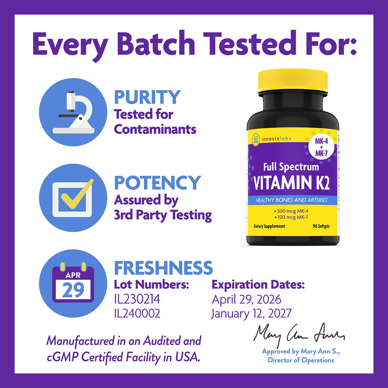 InnovixLabs Full Spectrum Vitamin K2 MK-7-90 Capsules - Vit K2 Vitamin Supplement with Trans Form MK7 & MK4-600 mcg - Supports General Health & Bones, K-2 Vitamins - Soy & Gluten Free - BeesActive Australia