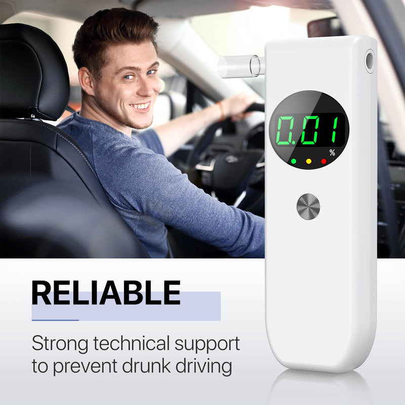 Breathalyzer, Professional-Grade Accurate Alcohol Breathalyzer Tester with LCD Digital Display and 10 Mouthpieces, Portable Alcohol Tester for Home and Party Use (White) White - BeesActive Australia