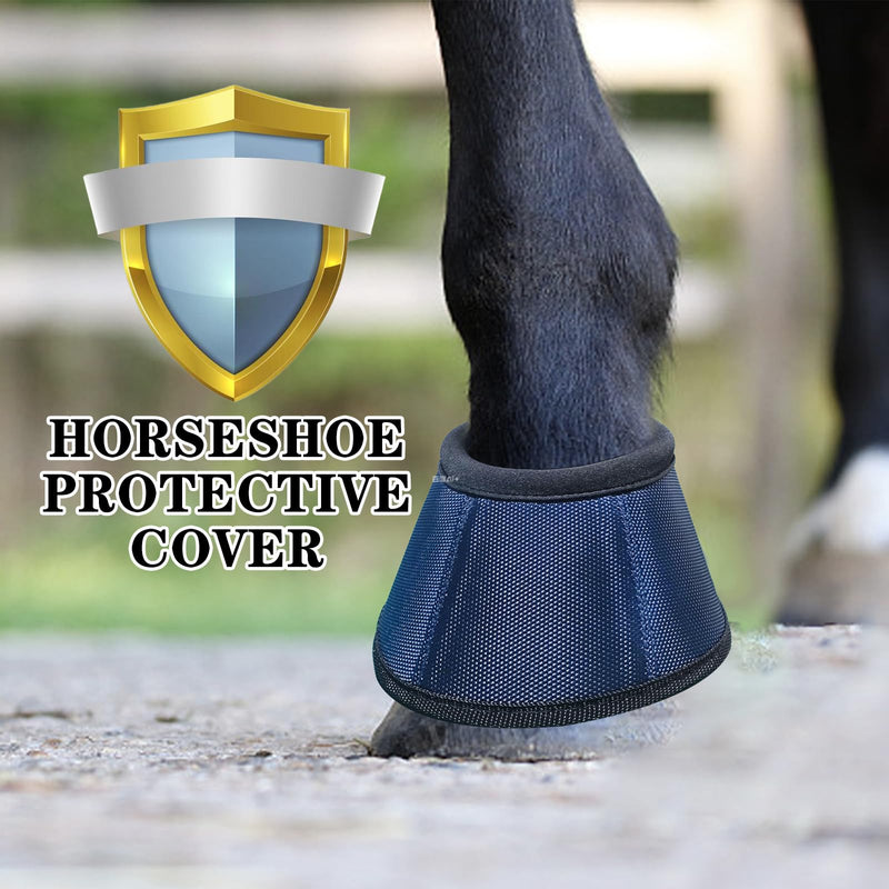 Professional Equestrian Bell Boots, Navy Blue Ballistic Nylon No-Turn Horse Hoof Protective Cover with Padded Rim, 1 Pair