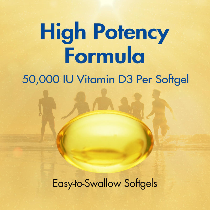 Once-Weekly Vitamin D3 50,000 IU Softgels, 50 Count Bottle, High Potency Vitamin D Supplement, Easy-to-Swallow, Extended Supply 50 Count (Pack of 1)