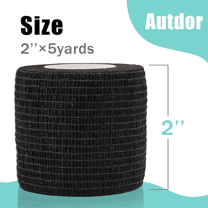 Tattoo Grip Cover Wrap - 24Pcs 2" x 5 Yards Disposable Cohesive Tattoo Grip Tape Wrap Black Elastic Bandage Rolls Self-Adherent Tape for Tattoo Machine Grip Tube, Sports Tape