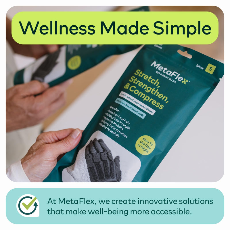 MetaFlex Recovery Gloves. Light-Weight Resistance Bands for Gentle Stretching and Strengthening. Full-Finger Compression Glove for Hand Pain Relief, Swelling, and Stiffness. Small Left