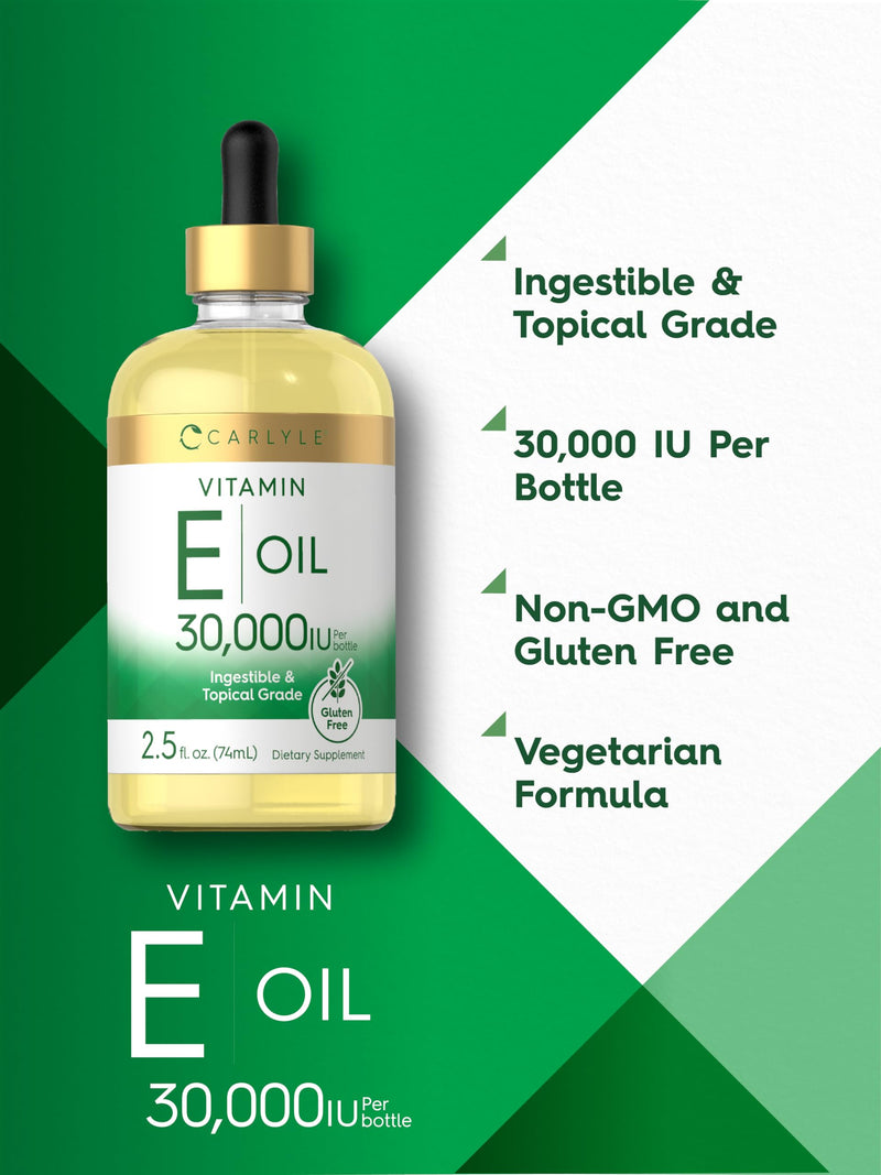 Carlyle Vitamin E Oil | 30,000 IU | 2.5 fl oz | Ingestible & Topical Grade | Moisturizing for Skin | Vegetarian, Non-GMO, Gluten Free Supplement - BeesActive Australia