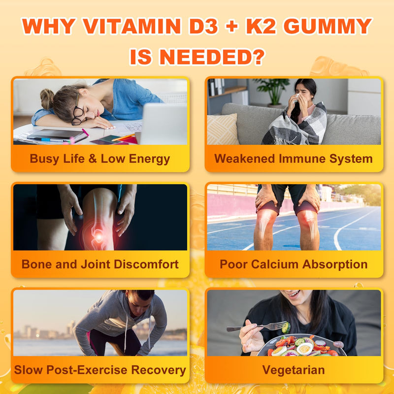 6-in-1 Vitamin D3 K2 Supplement Gummies for Women & Men, Sugar Free | Chewable Vitamin D Gummies With Magnesium, Zinc & Calcium For Bone, Immune & Energy Support, Orange Flavor, 60 Count 60 Count (Pack of 1)